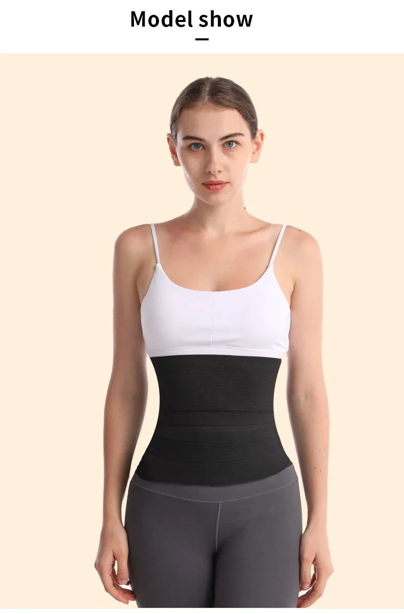 Women's polyester fibre waist trainer exercise restraint belt showing 10cm width and length options for body shaping