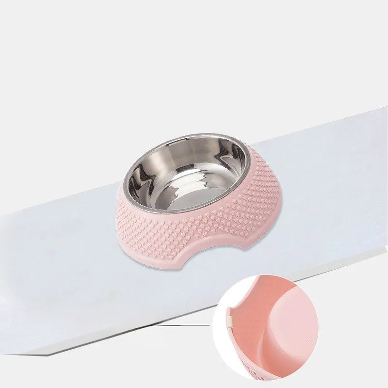 Blue stainless steel pet bowl with non-slip base for cats and dogs
