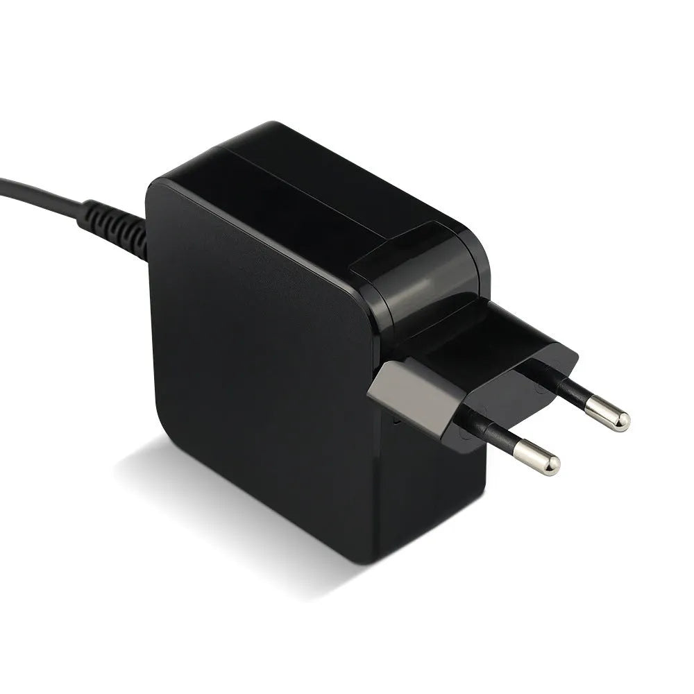 Black 45W laptop power adapter with US plug and attached DC charging cable.