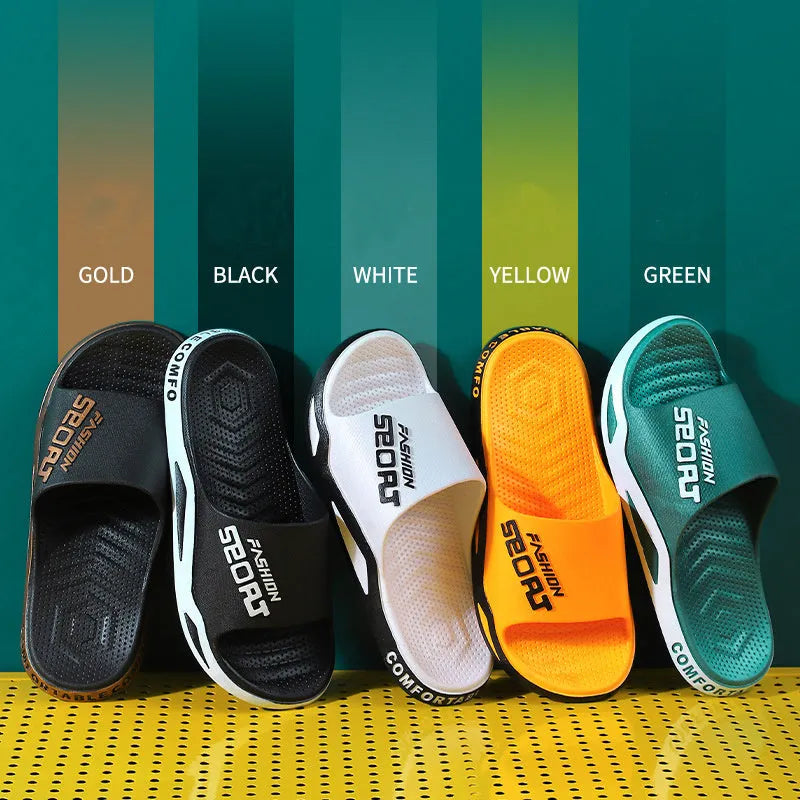 Unisex non-slip PVC beach bathroom slippers in black, open toe, youth trend style