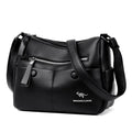 Soft PU leather crossbody shoulder bag in horizontal square shape with stitching details and multiple compartments