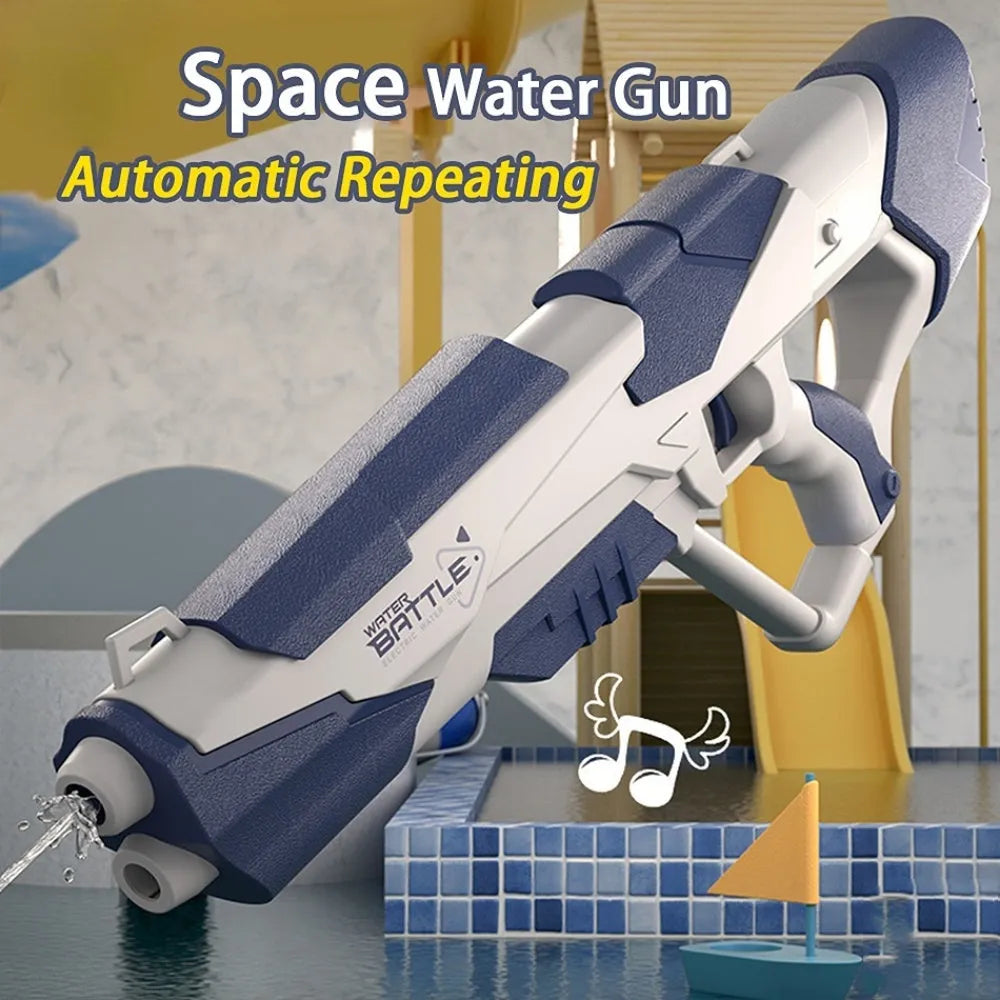 Electric automatic water gun with blue finish, 55x22x7cm, with anti-slip handle for outdoor water fights