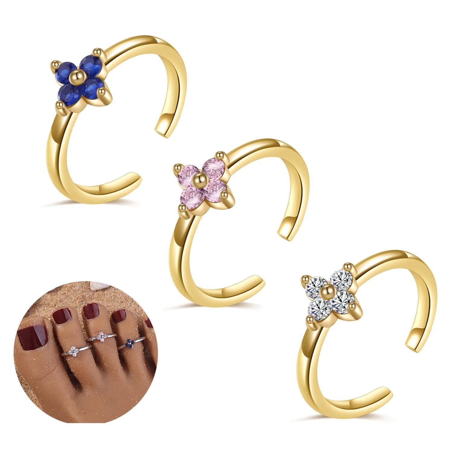 Copper plating 18k golden zircon foot ring for women, gold finish with blue zircon stone