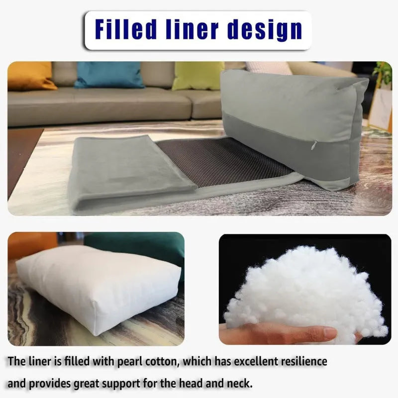 Adjustable fixed neck support car pillow in gray, 60x40x11cm, filled with PP cotton, Nordic style solid colour cushion