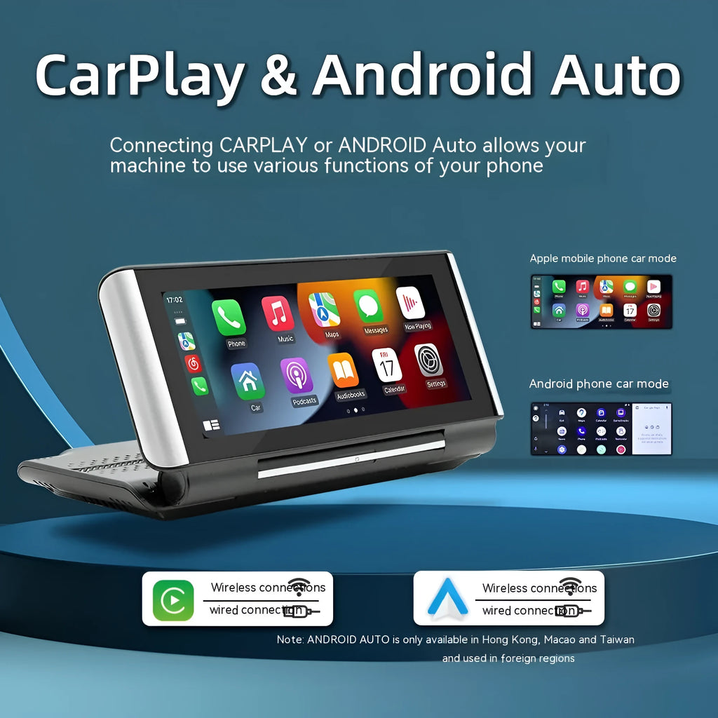 6.86-inch Bluetooth MP5 car multimedia player with wireless CarPlay on dashboard