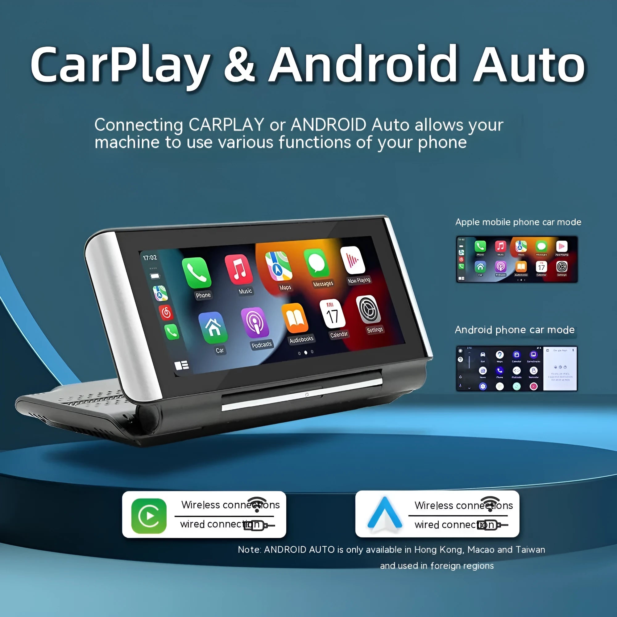 6.86-inch Bluetooth MP5 car multimedia player with wireless CarPlay on dashboard