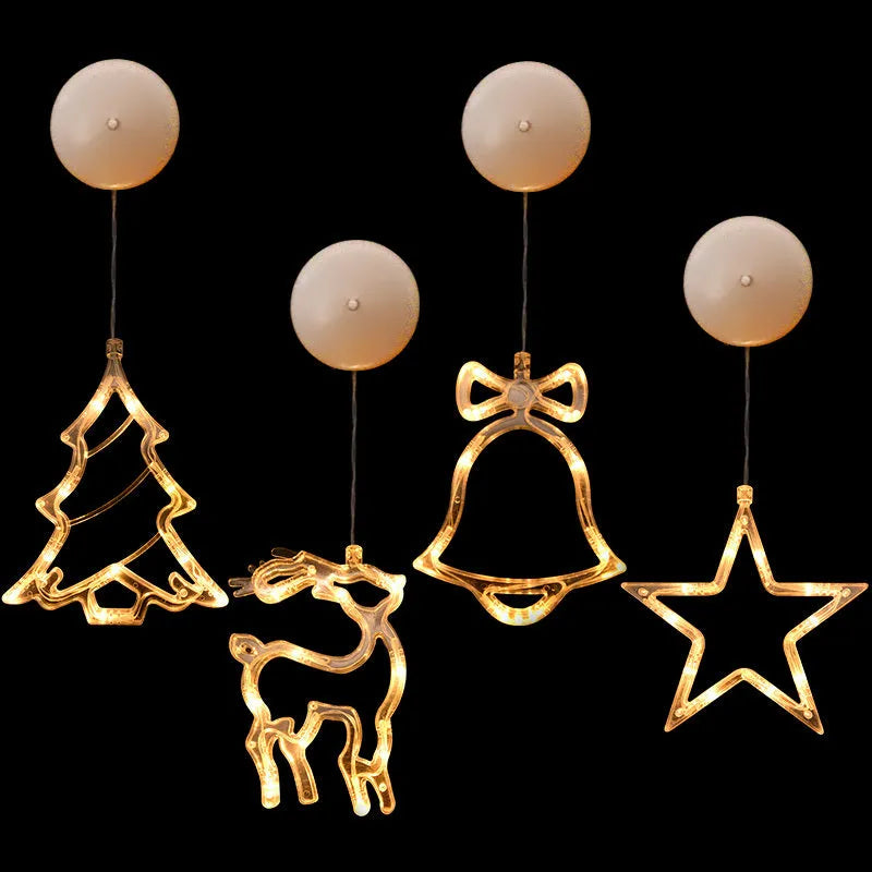 Battery-powered Christmas LED chandelier light with suction cups, showing Santa Claus design.