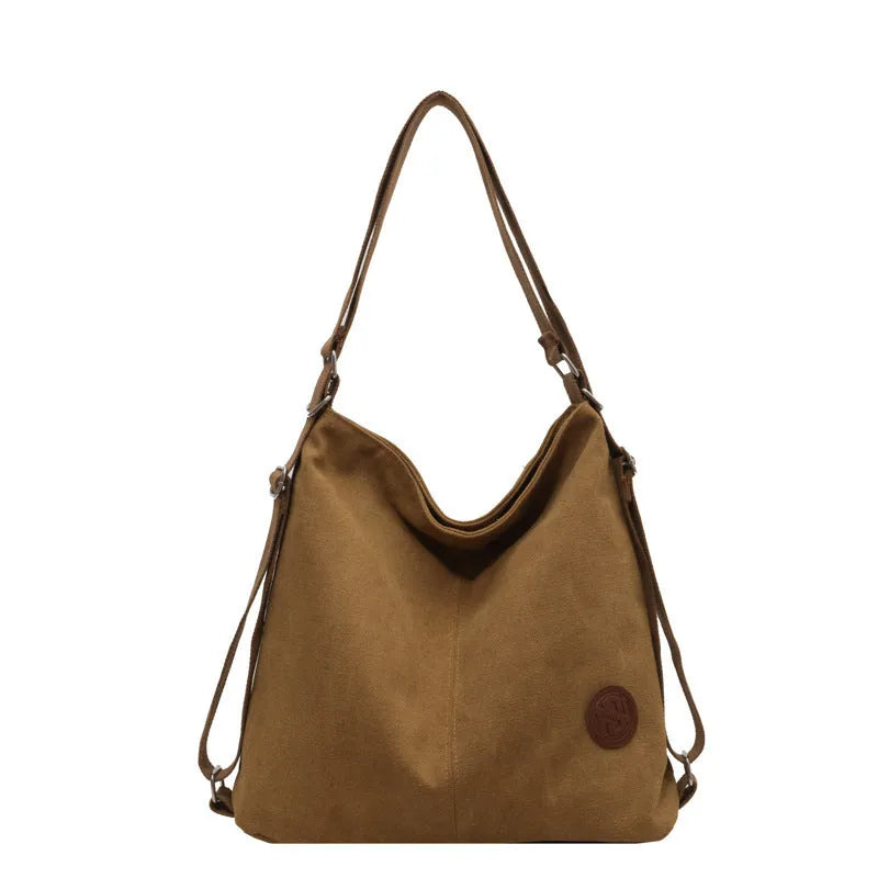 Women's large-capacity canvas shoulder bag, square vertical model, 34cm x 34cm x 17cm, single strap, black khaki beige
