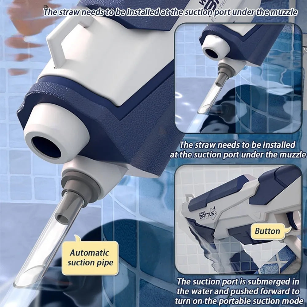Electric automatic water gun with blue finish, 55x22x7cm, with anti-slip handle for outdoor water fights
