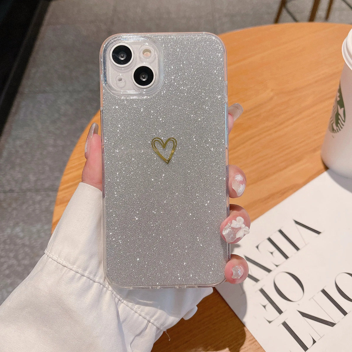 Glitter plated love phone case with TPU anti-drop protection for iPhone models