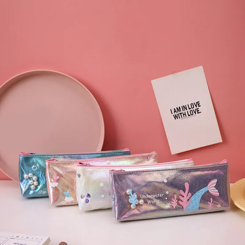 Korean style mermaid pencil case in pink colour, made from EVA material with large capacity 20x8cm