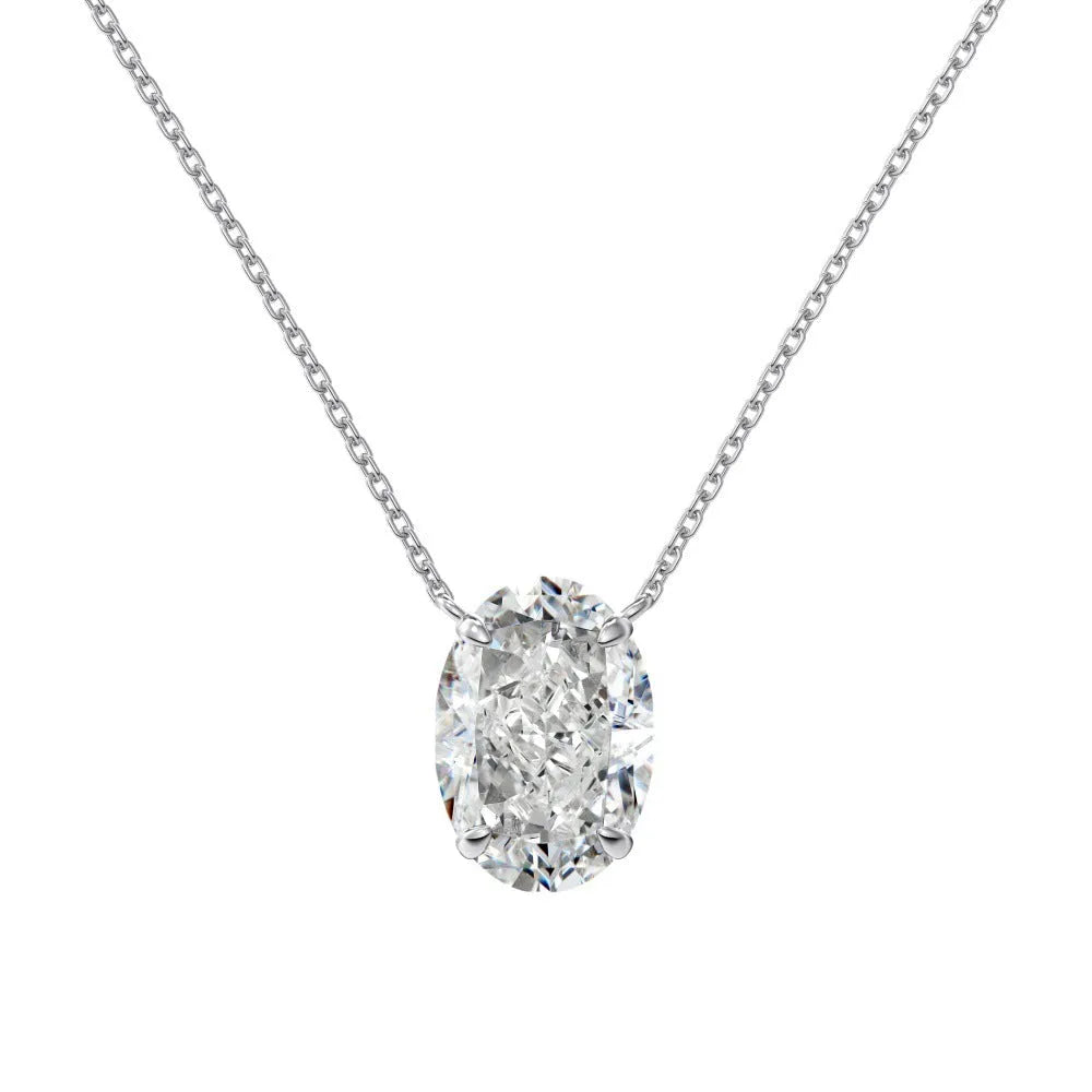 Sterling silver necklace with geometric oval ice flower pendant in platinum or gold finish