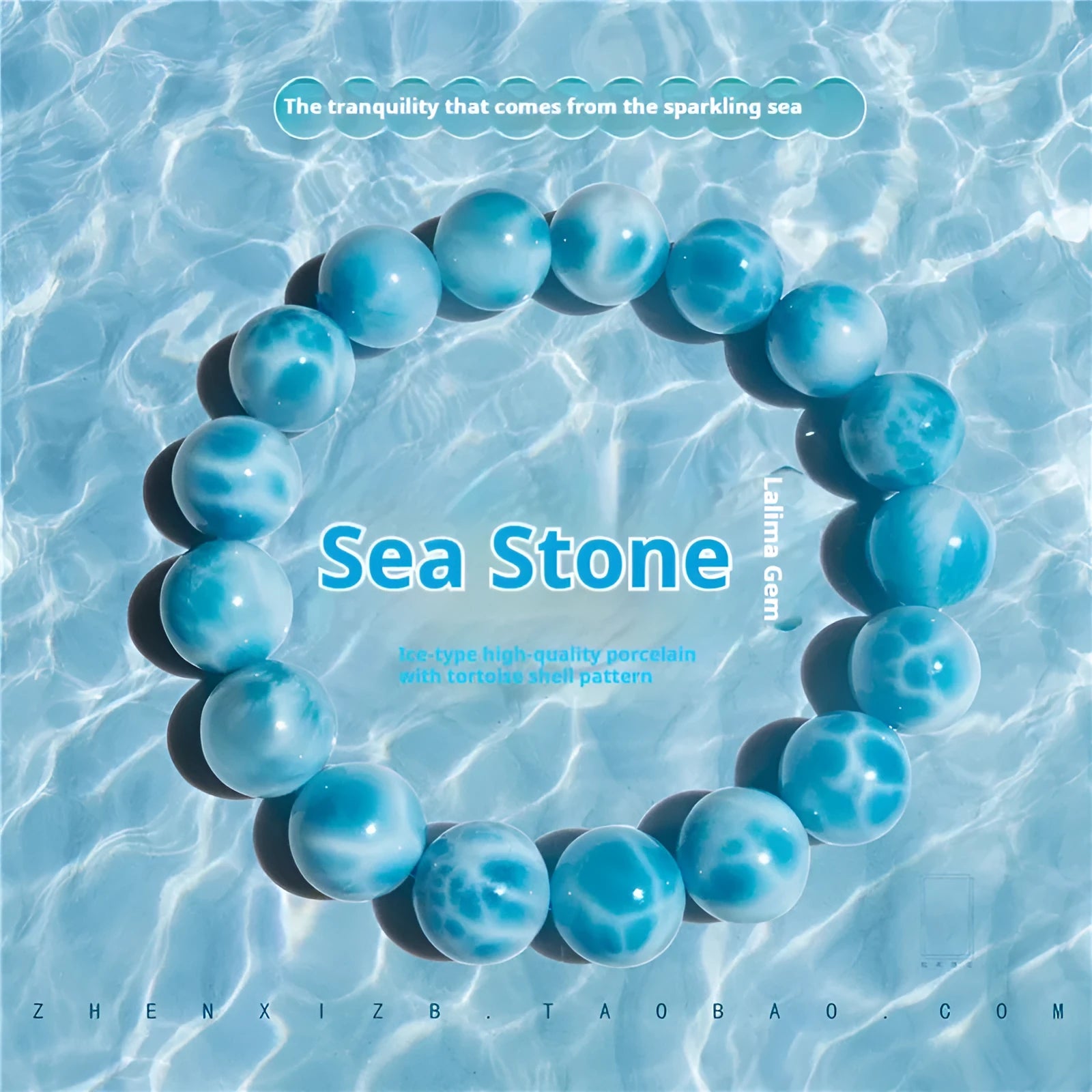 Blue handmade Bodhi bracelet with natural crystal stones and pearl accents in Maillard style.