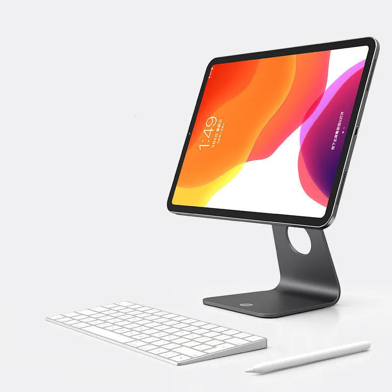 Space gray magnetic rotating desktop tablet bracket for iPad Pro 11-inch and 12.9-inch on a desk