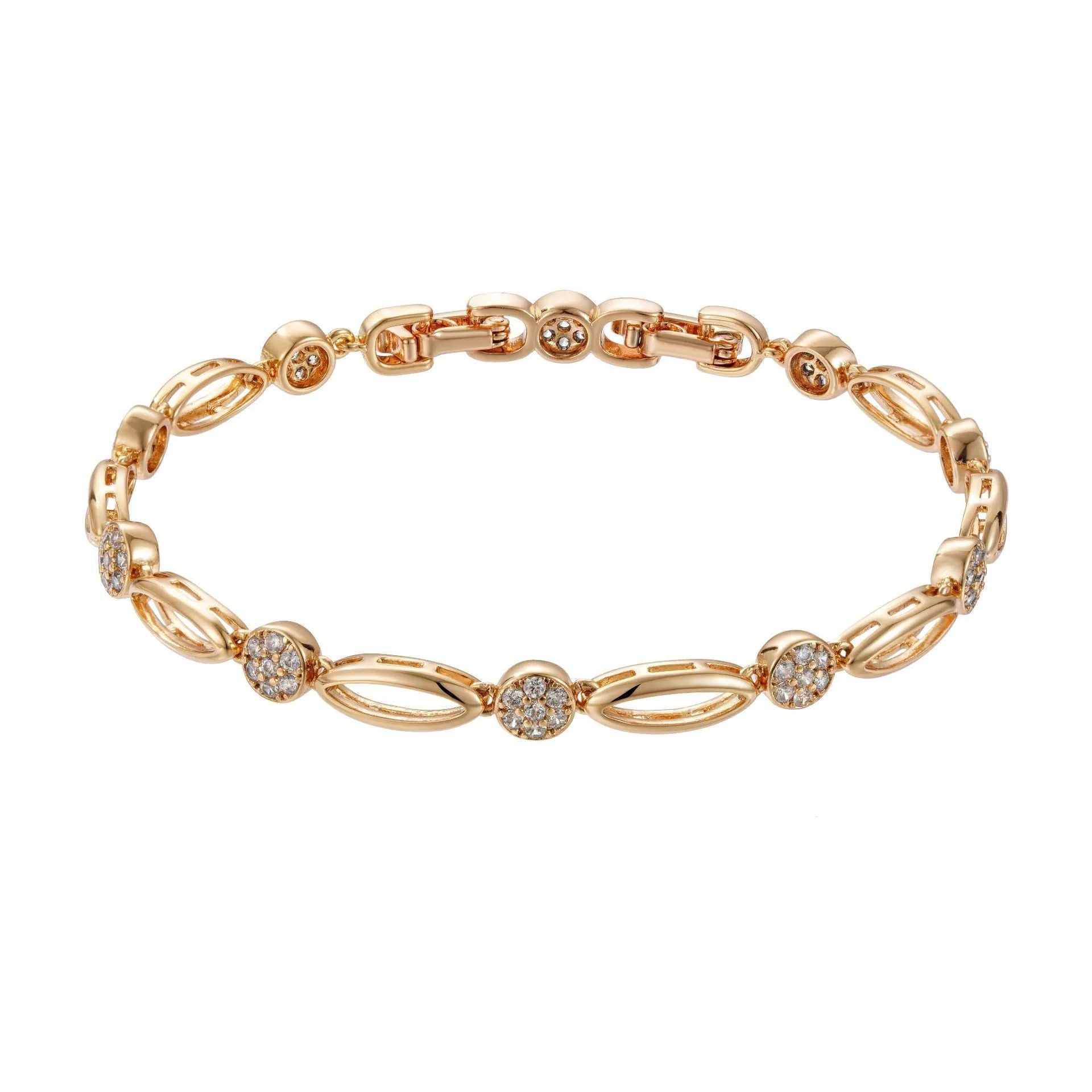 Golden hollow carved copper bracelet with a U-shaped design for women.