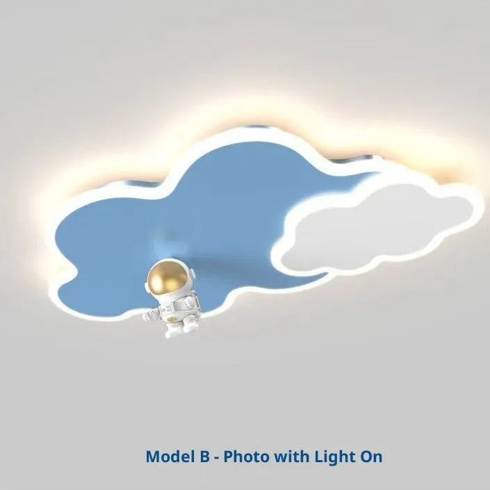 Modern simple round starry sky ceiling lamp in blue with remote control for kids rooms