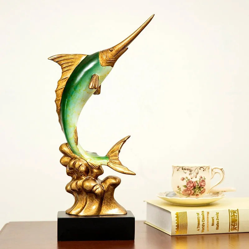 European style swordfish resin decoration in blue, green, red, or gold colour options.