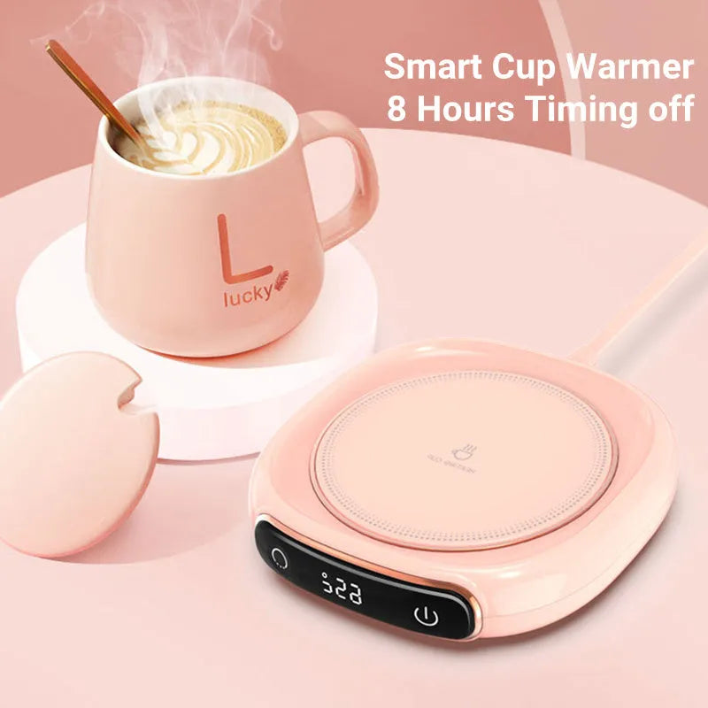 White USB-powered desktop mug warmer coaster for keeping coffee hot