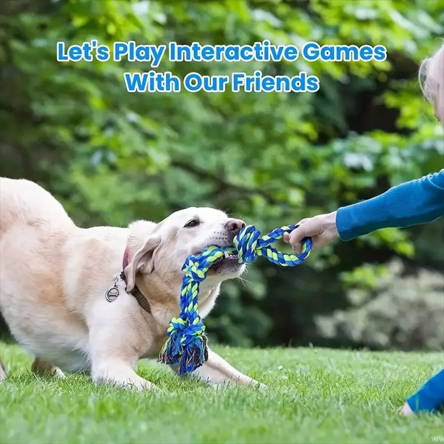 Cotton rope knot dog toy for large breeds, 77cm, flower rope four sections and green rope five sections.