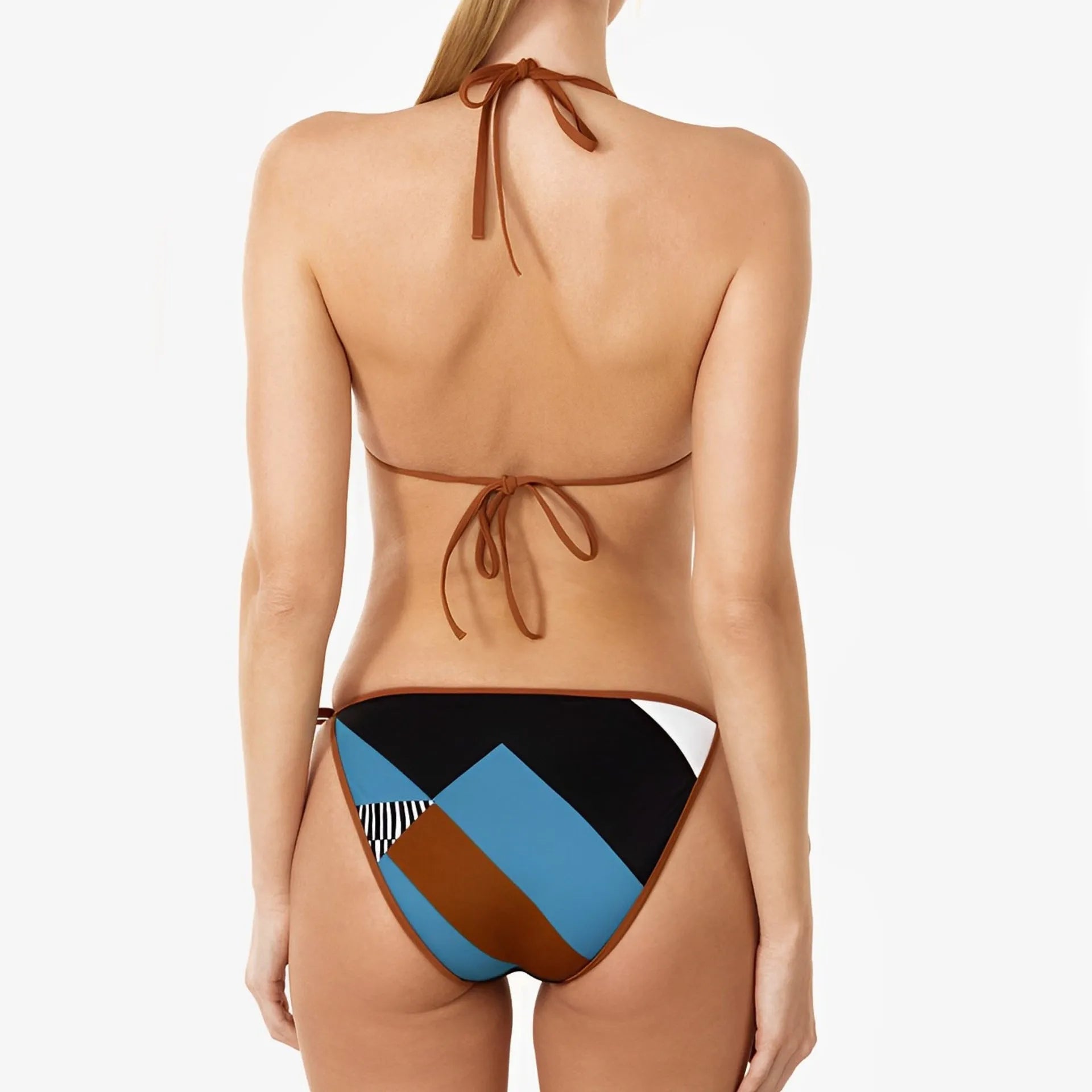 Women's print split swimsuit bikini with backless, skinny fit design in picture colour.