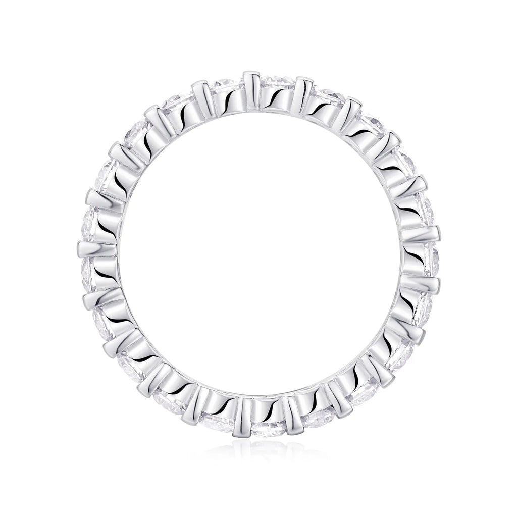 Starlight Love moissanite wedding ring set in platinum finish on white background with gift box and GRA certificate