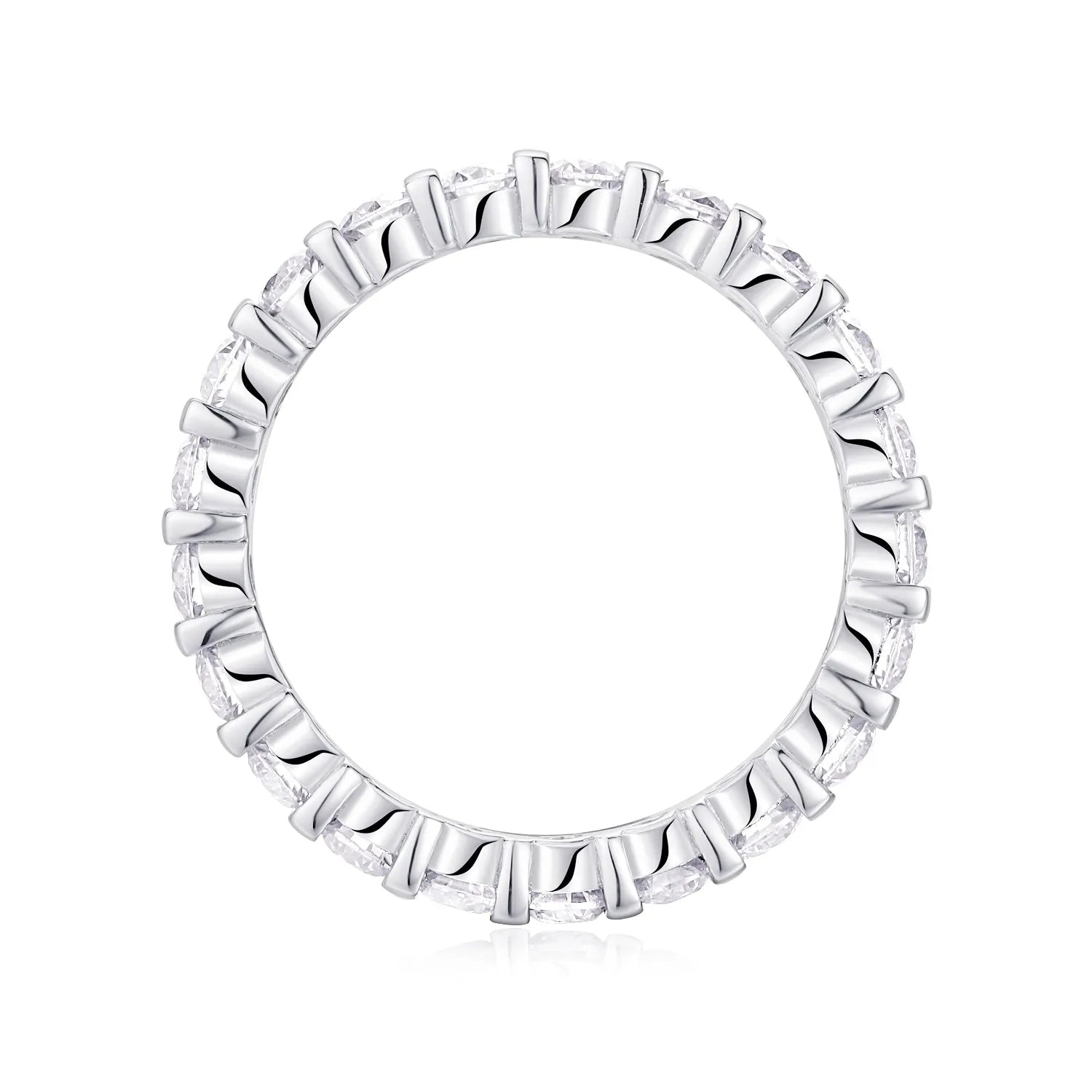 Starlight Love moissanite wedding ring set in platinum finish on white background with gift box and GRA certificate