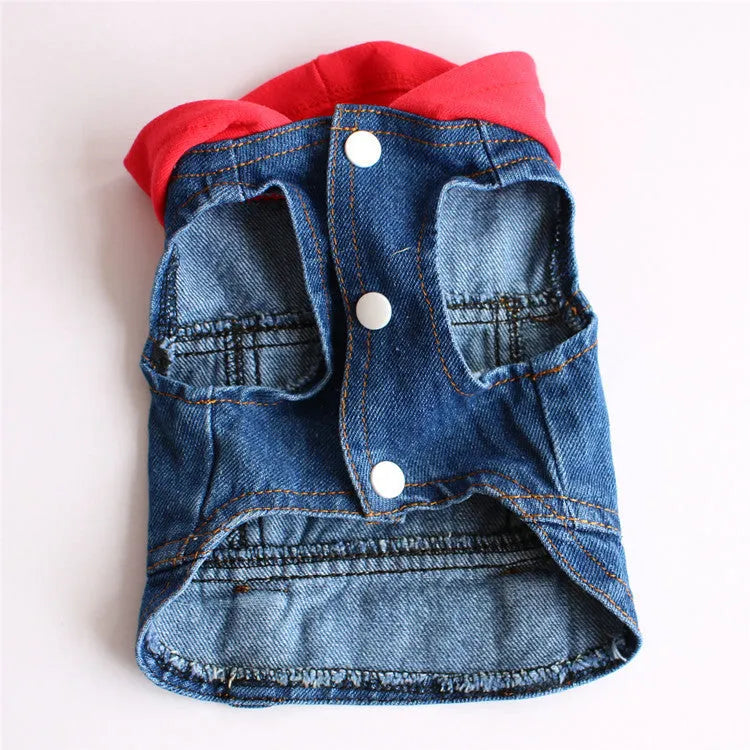 Spring knitted hooded denim pet clothes in black hat style, casual unisex fit for dogs and cats