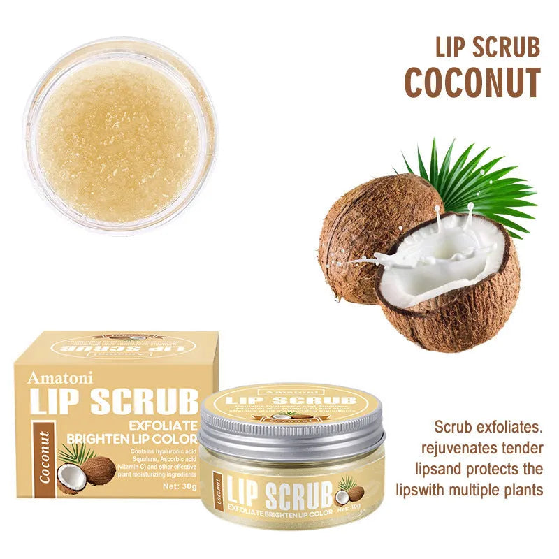 30g jar of fruit flavour lip scrub cream with coconut, raspberry, vanilla, watermelon options