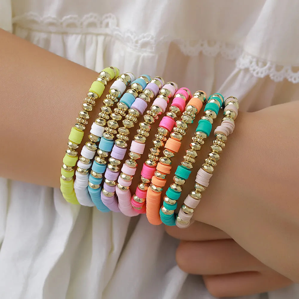 Bohemian polymer clay bracelet set 9 pieces geometric round summer beach women colour ZJ11501
