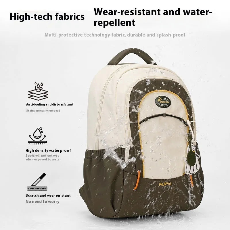 Leisure travel backpack with curved shoulder straps in cherry blossom powder colour showing sewing thread detailing