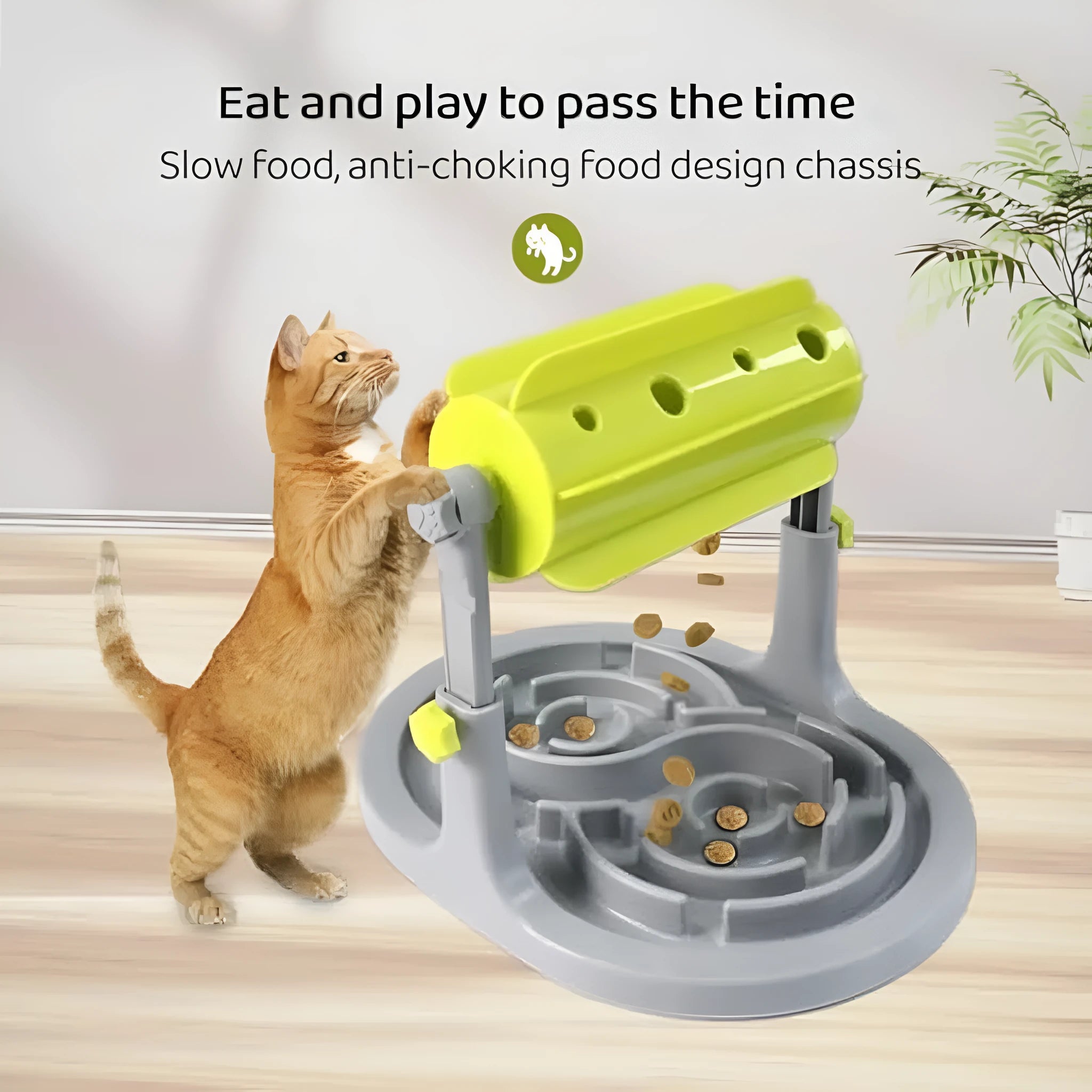 Interactive pet slow feeder bowl with adjustable height in blue, green, and pink options
