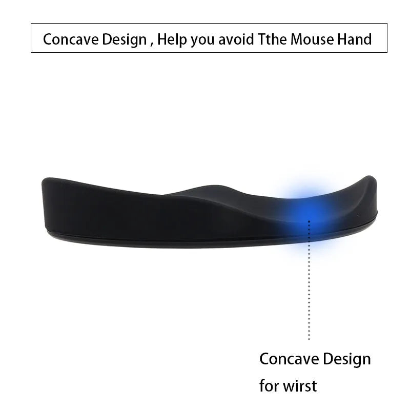 Ergonomic silicone mouse wrist rest pad with black gliding surface for right hand use