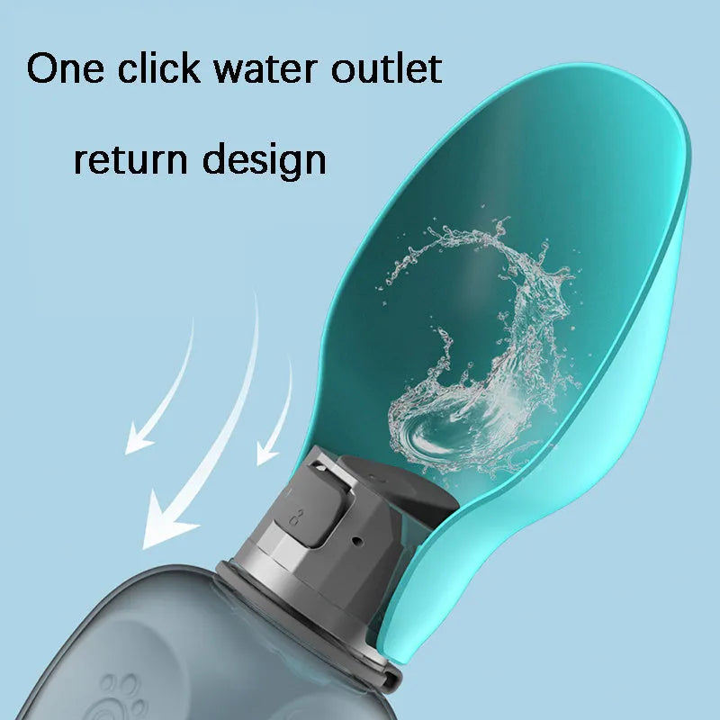 800ml portable dog water bottle with blue foldable drinking bowl and wrist strap