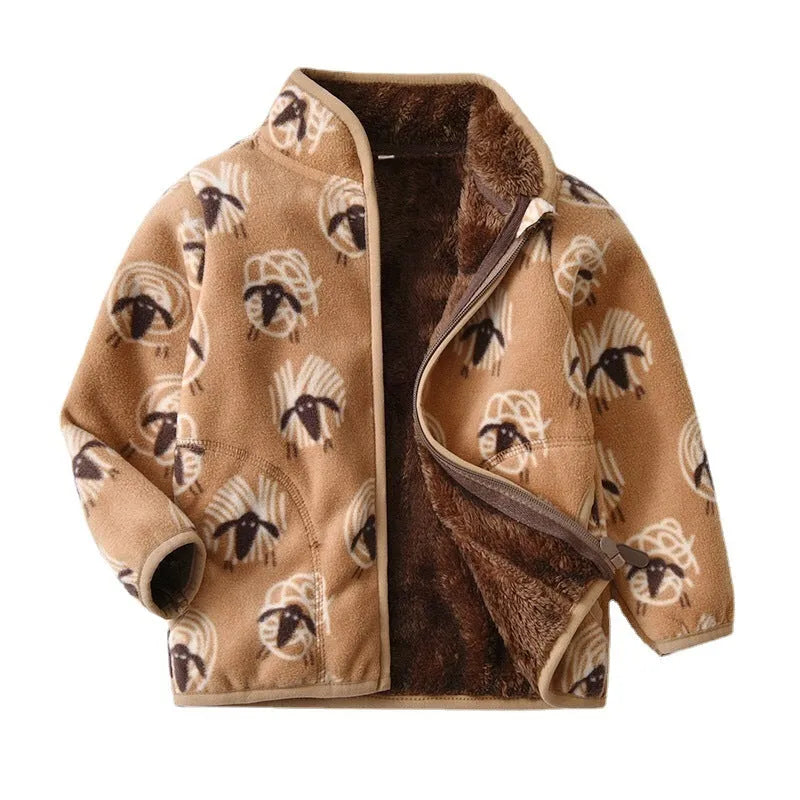 Children's fleece jacket brown lamb colour stand-up collar long sleeves 100% polyester