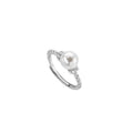 Adjustable copper ring with pearl inlay in gold or silver finish and antique twist design.