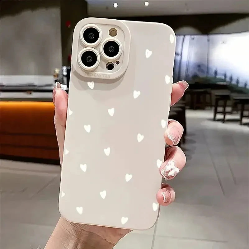 White heart TPU mobile phone shell back cover for iPhone 11-15 series, white pupils S039 white love design