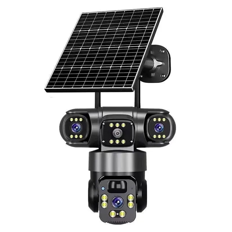 Solar Powered Security Camera No Plug In Required 4MP 1080P Full Colour Night Vision IP66 Waterproof ABS Material 355 Degree Rotation 90 Degree Tilt TF Card Cloud Storage Light Load Gimbal Outdoor Surveillance