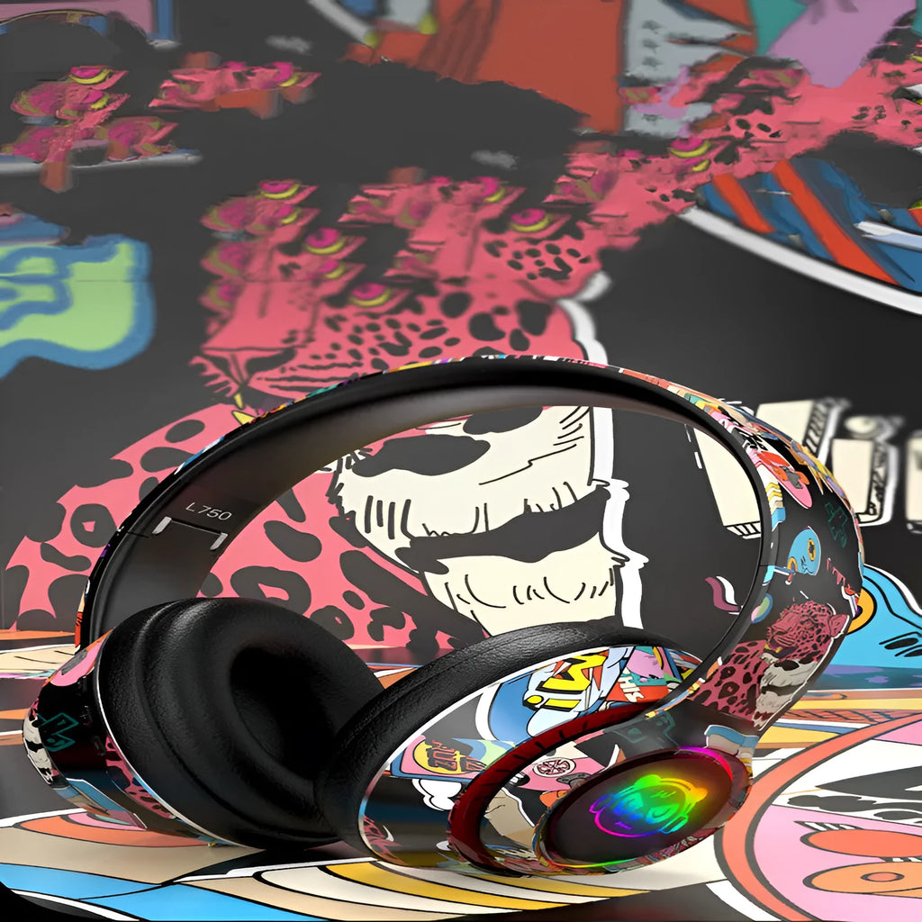 Graffiti wireless Bluetooth headset in black or white colour with head-mounted design