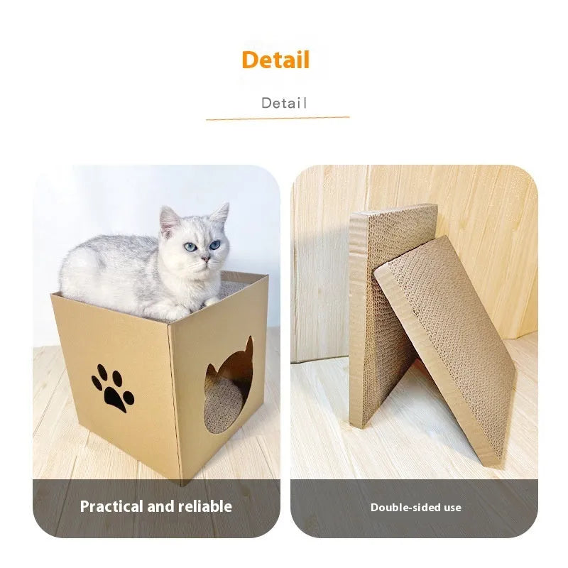 30cm square corrugated paper cat scratch board with milk carton design and box house