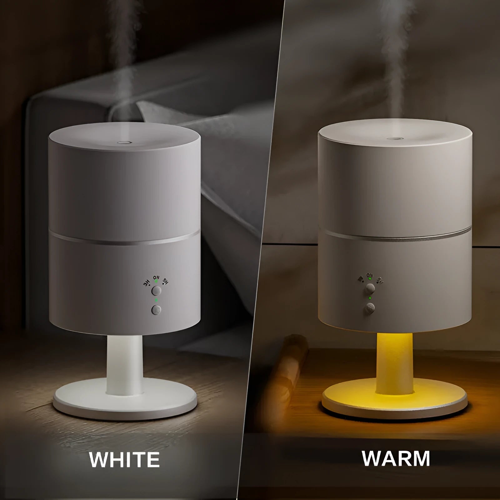 Desk lamp humidifier with ultrasonic silent night light, plastic body, white finish, 0.5L tank