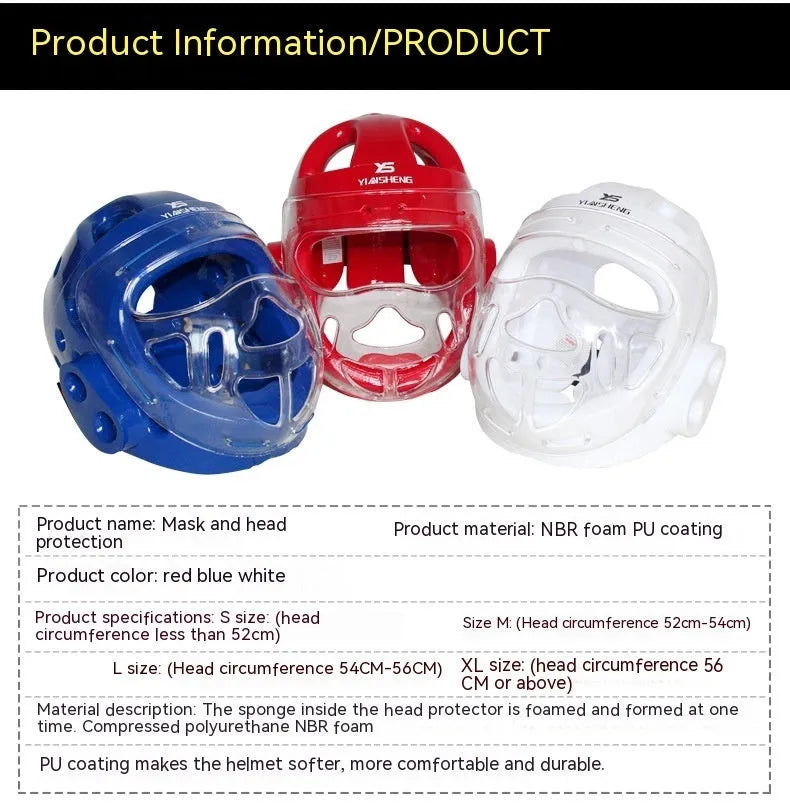 Karate protective helmet for boxing training in multiple colours including white, blue and red variants