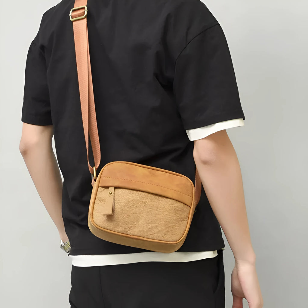 Men's paper crossbody bag in European retro style with waterproof lining in black, brown or silver