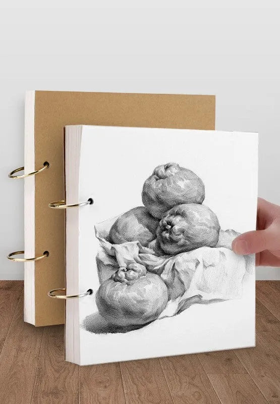 8K thickened sketchbook open showing coil binding and marker illustration on specialised paper