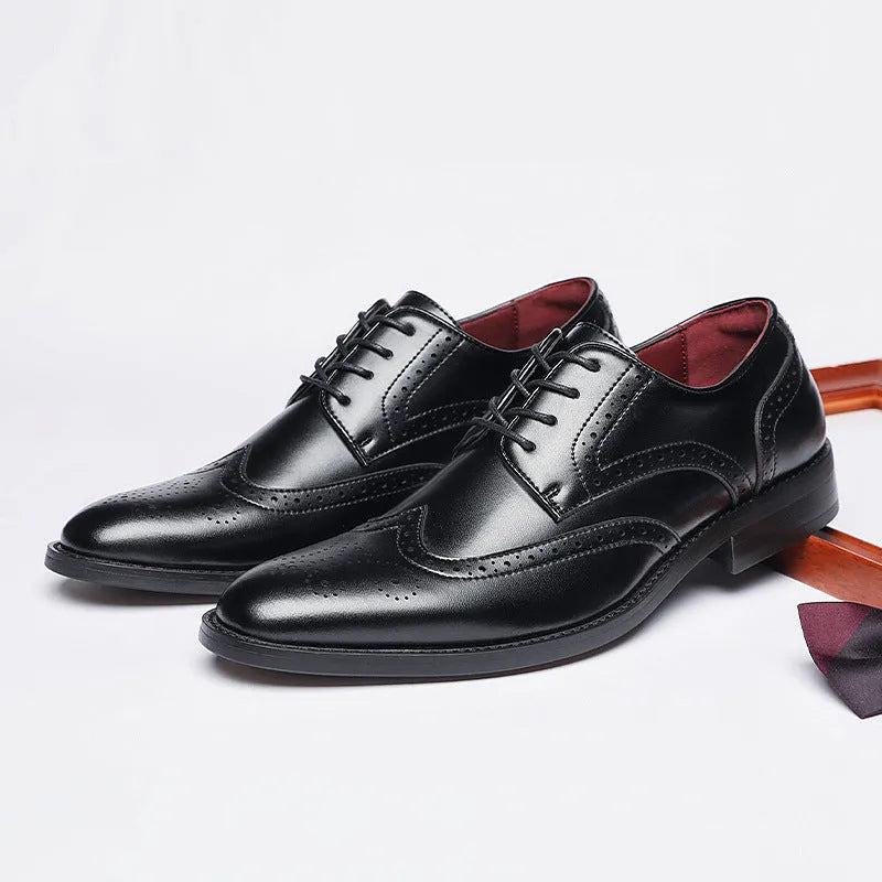 Genuine leather lace up block carved shoe in dark brown with composite sole