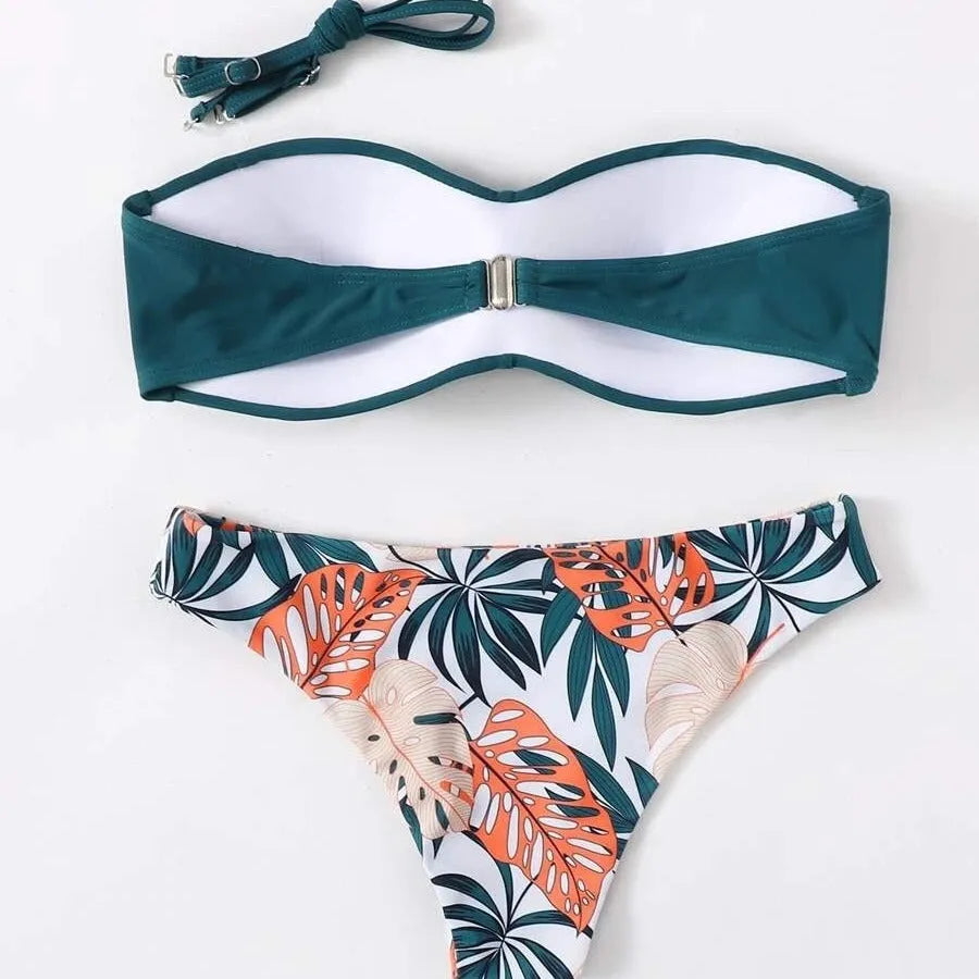 Women's fluorescent green push-up bikini set with hard cups on a mannequin.
