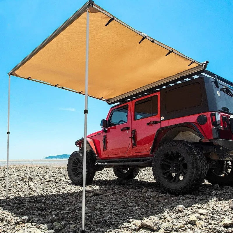 Black glue coated camping tent with aluminium poles and two-bedroom interior
