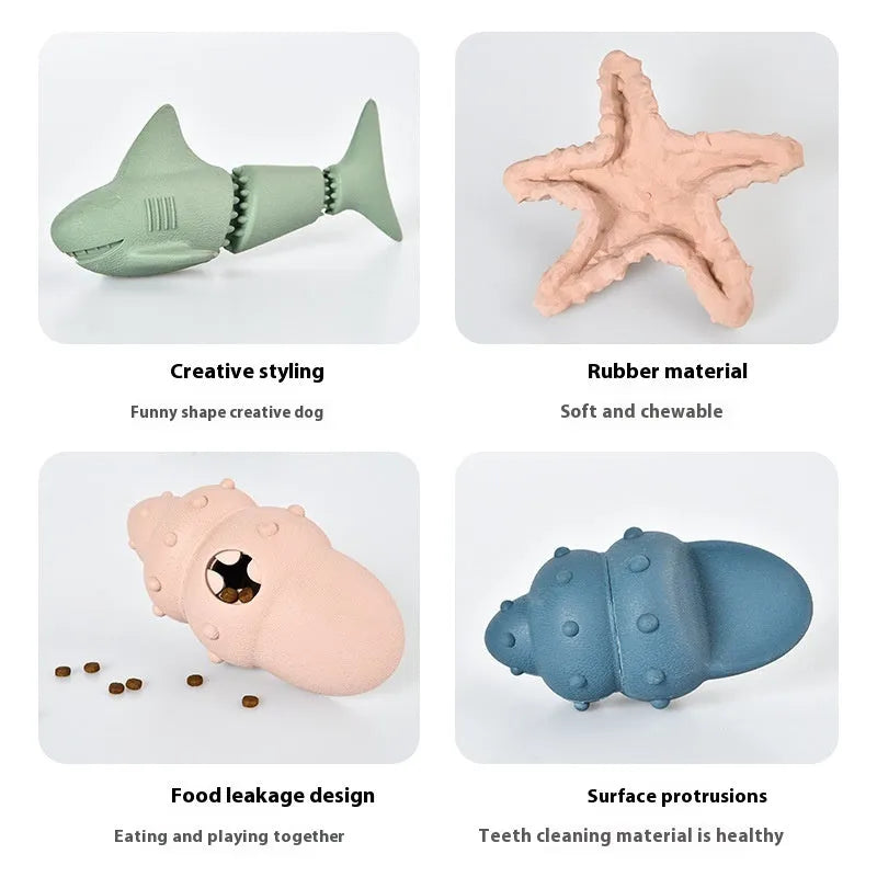 Rubber deep sea shark dog toy in conch blue colour for food leakage prevention