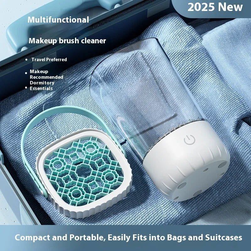 White rechargeable electric makeup brush cleaning device with USB charging cable