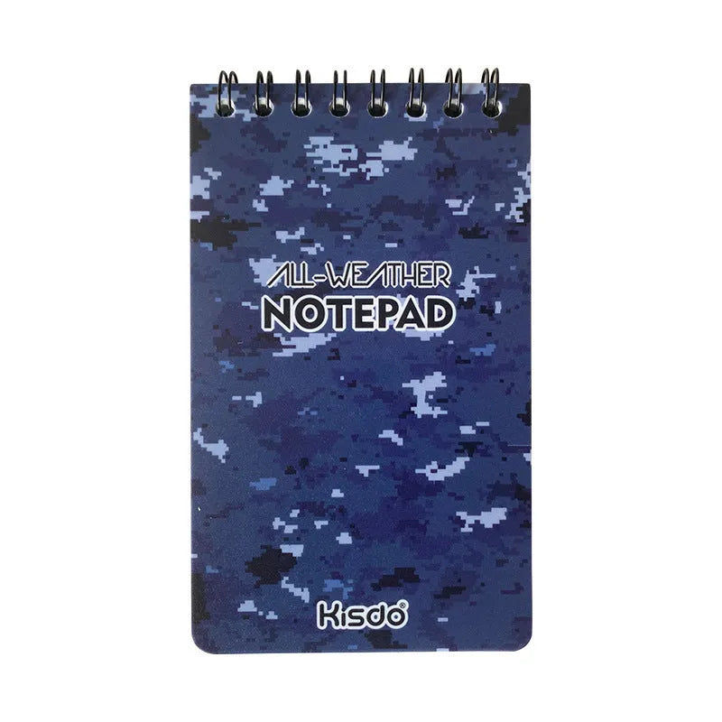 Waterproof spiral-bound notepad with stone paper pages and PP cover in camouflage colour options.