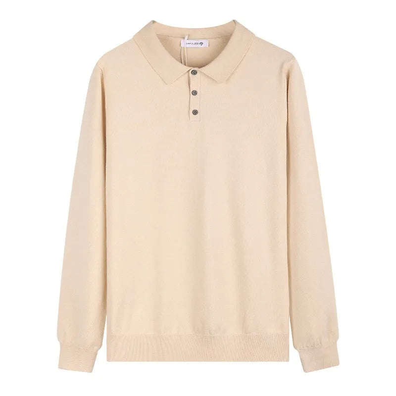 Men's light luxury business casual lapel long sleeve pullover sweater in polyester, available in multiple colours